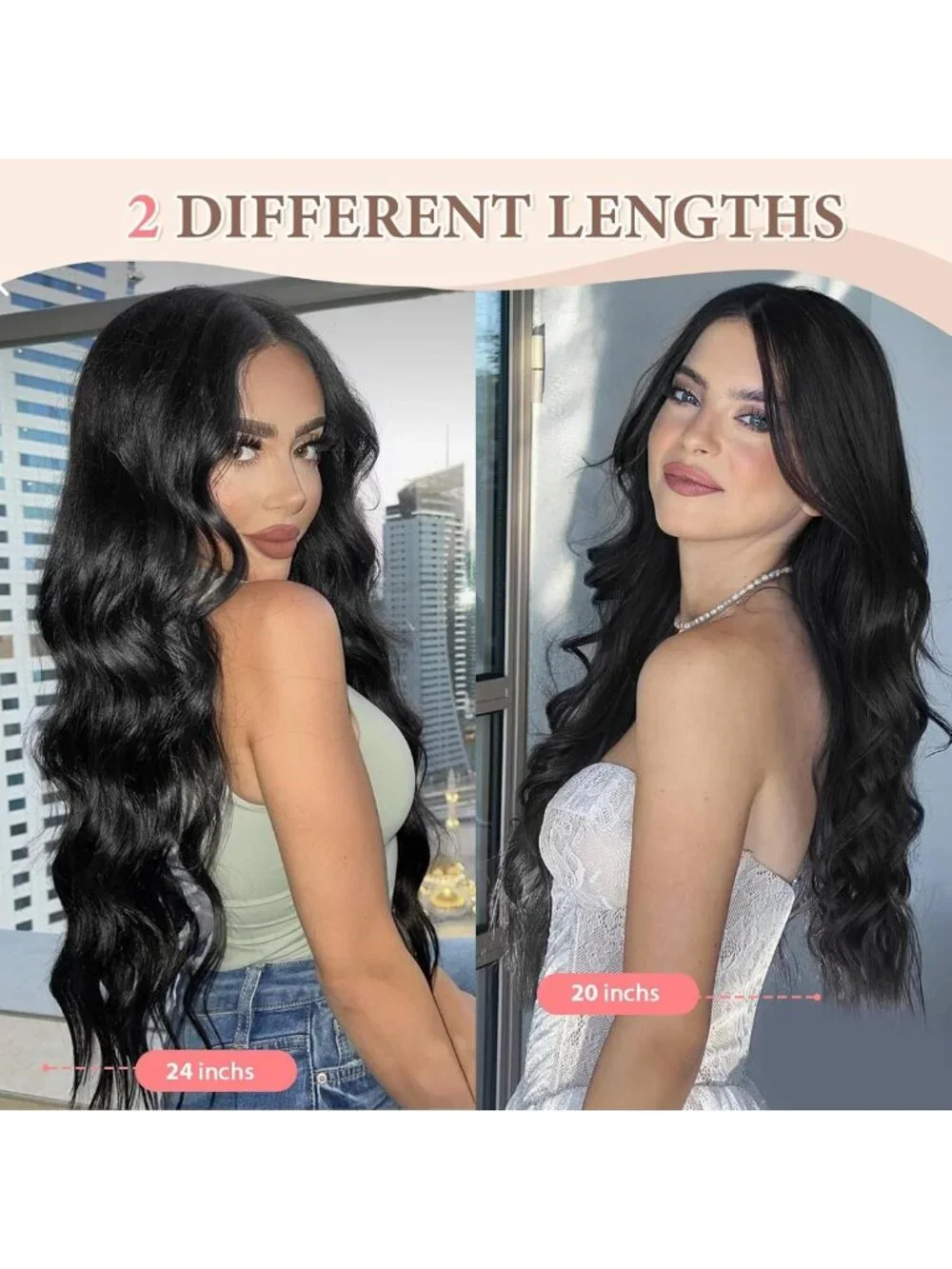 16 Inch Black Wavy Clip-In Hair Extensions - 6PCS Synthetic Hair for Volume